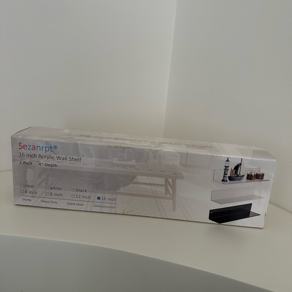 Sezanrpt 16 Inch Acrylic Wall Shelf - White and Black